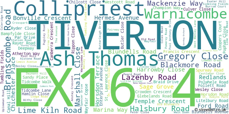 A word cloud for the EX16 4 postcode